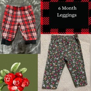 6 Month Green Floral Berry and red plaid print pants